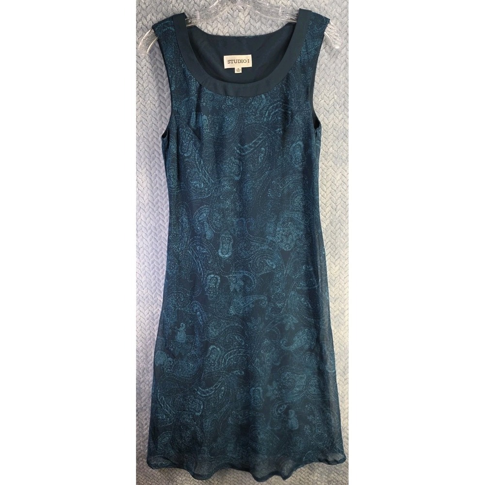 Sleeveless Teal‎ & Black Dress, Studio I Women's Size 12 Sheer Overlay Boho